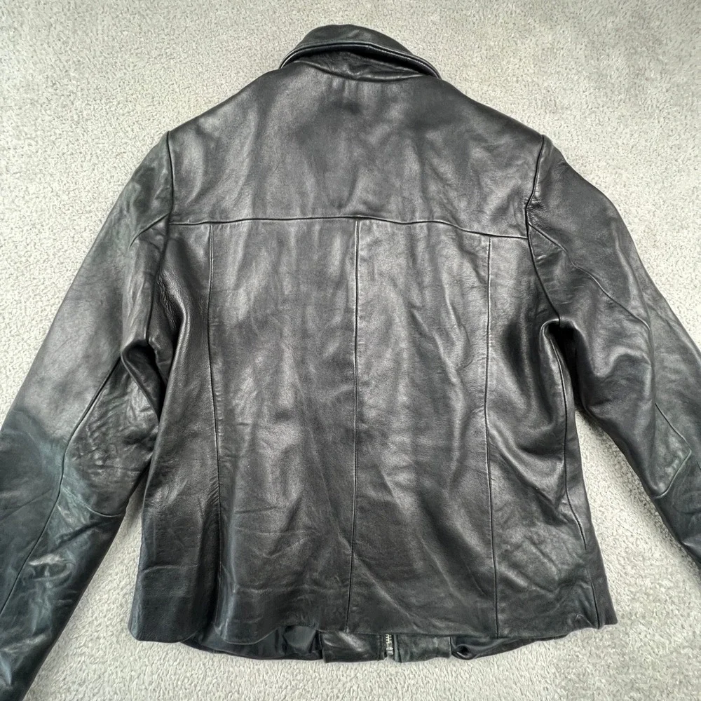 Genuine Leather Jacket Womens Medium‎ Black Zip Up Moto Casual Corner